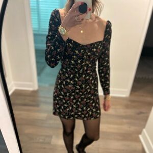 Reformation black floral long sleeve dress 4